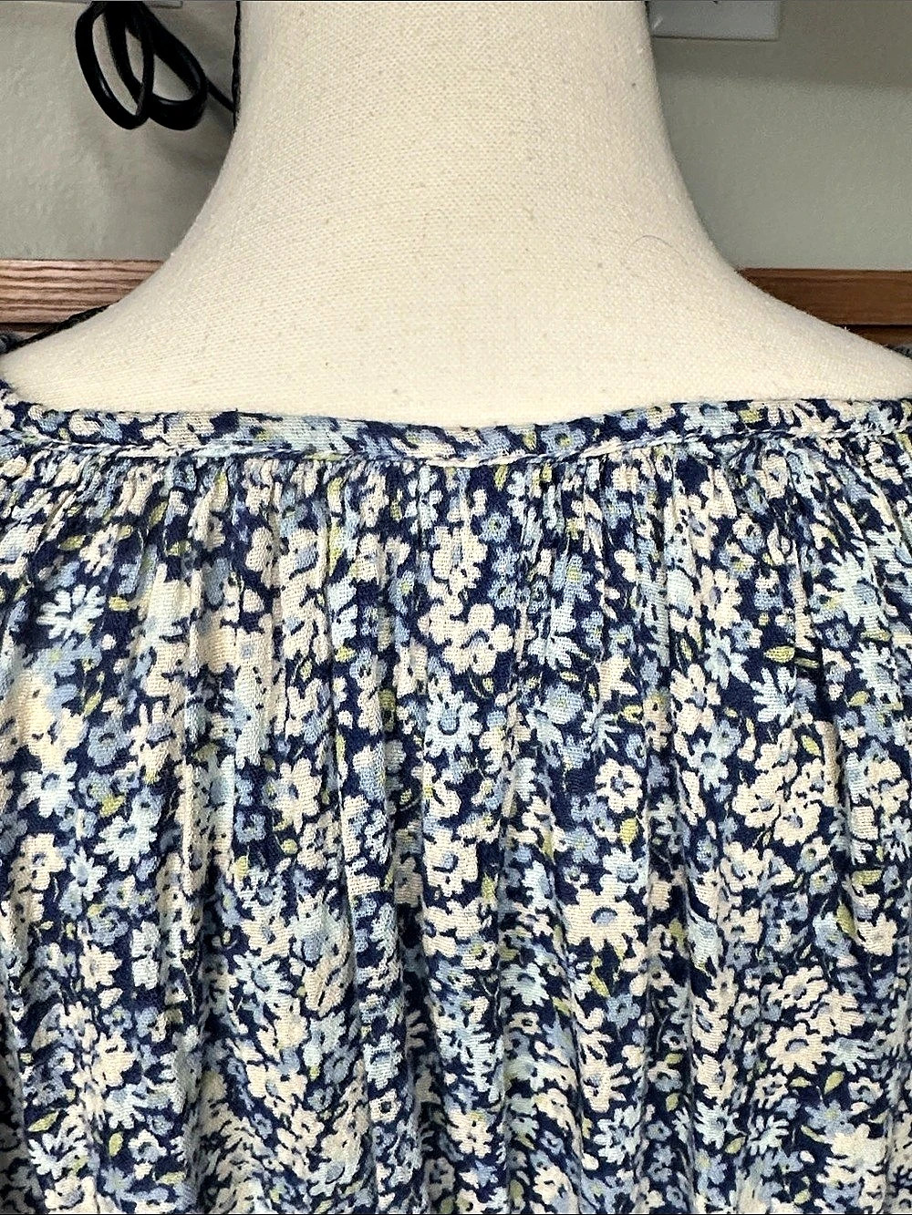 Chaps XXL Blue Floral Boho Peasant Blouse Ruffle Sleeve Cottagecore Top - Picture 6 of 14